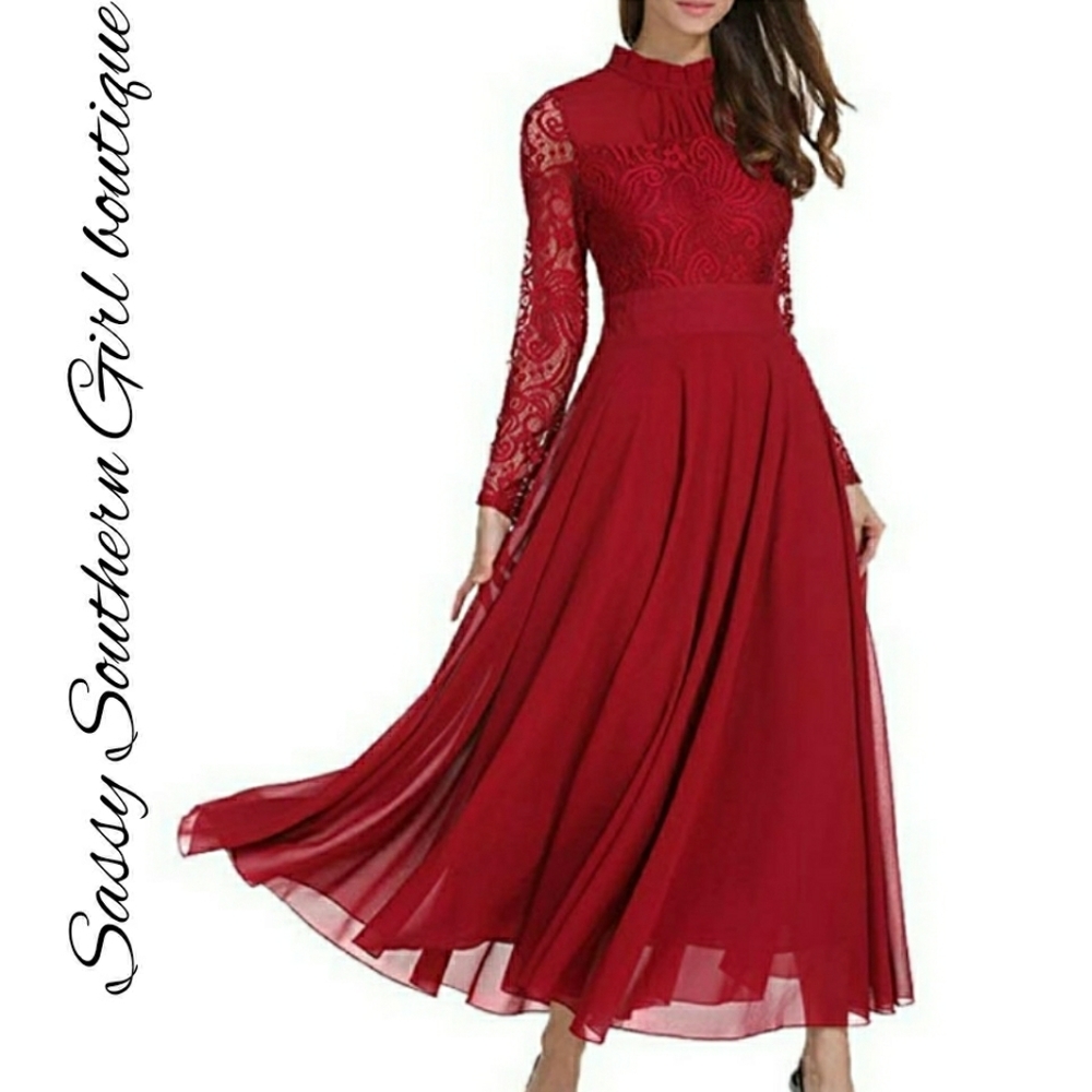 🆕⭐ Plus sz red lace chiffon formal dress